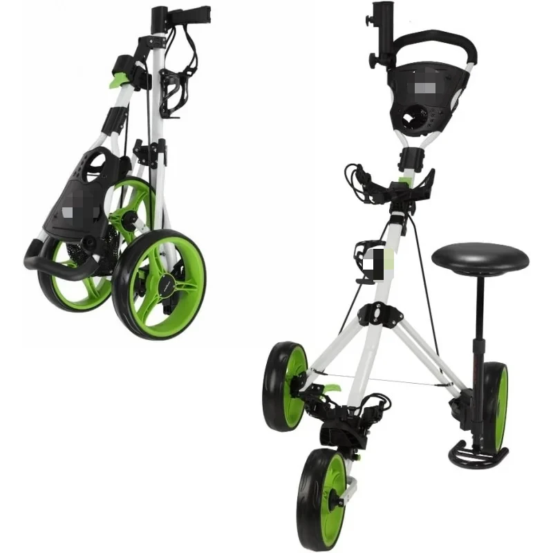 Aqgolf x-eme 3 wheel push/pull golf cart with seat white/green