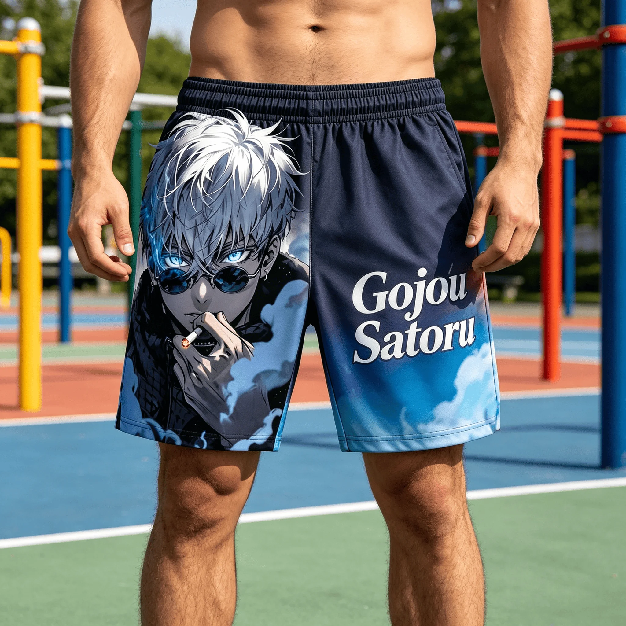 

Men's Anime Gojo Satoru Cool Sunglasses Print Shorts, Quick Dry Breathable Fabric, Summer Casual Beach & Gym Board Shorts