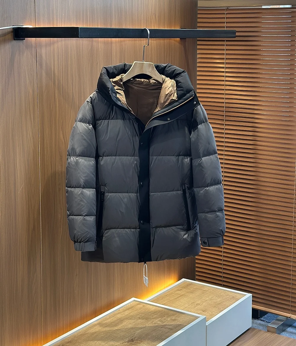 

Winter Casual Men's Hooded down Jaet 25ZZ Warmth Lightweight Luxury Contrast Color Zipper Lapel Mid-Length Du Feather