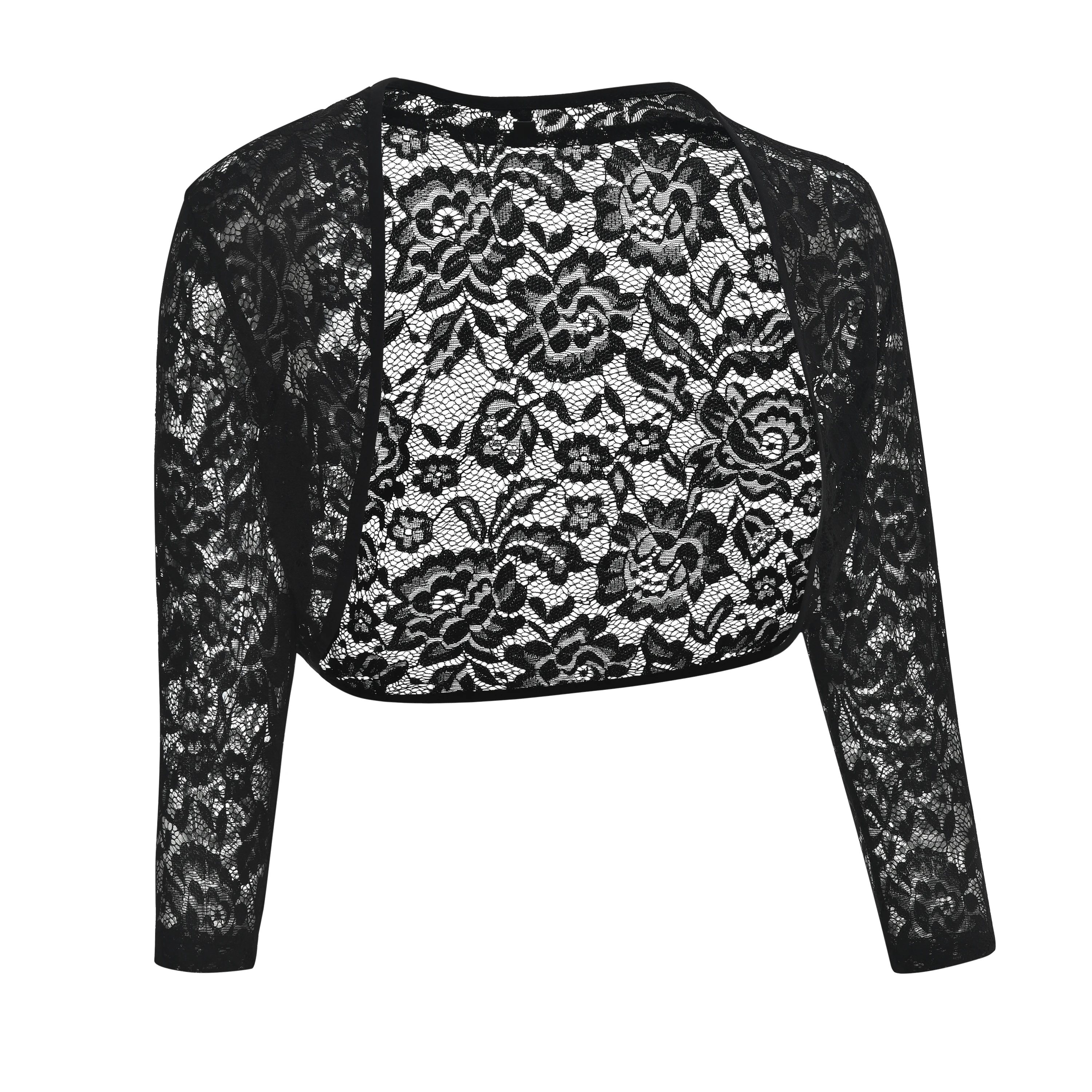 Floral Lace Elegant Ladies Cropped Long Sleeve Shrug Womens Four Seasons Party Fashion Bolero Jacket Cardigan Outwear Top