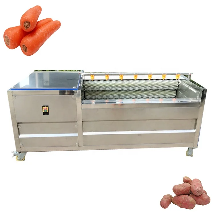 Commercial Fruit Vegetable Cleaner Machine Potato Ginger Carrot Onion Seafood Roller Brush Cleaning Washing Peeling Machine