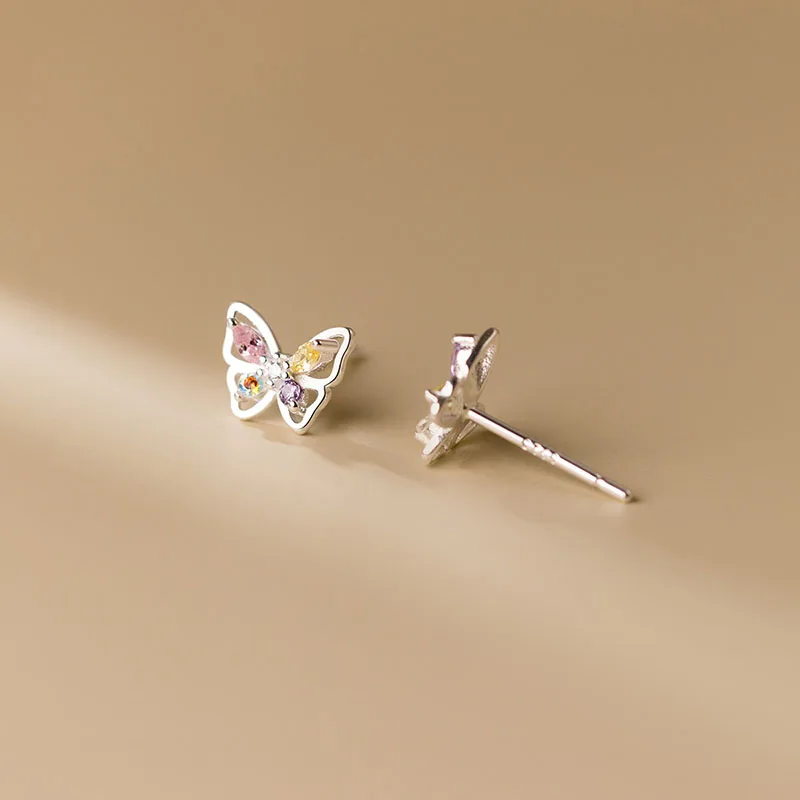 TrustDavis Real 925 Sterling Silver 2024 Colour Shiny CZ Butterfly Stud Earrings For Daughter Girls Fine 925 Jewelry Gift DG0037