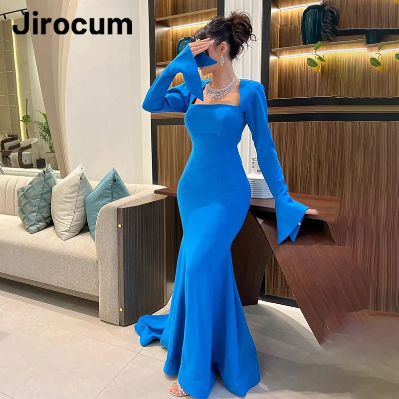 

Jirocum Elegant Mermaid Prom Dress Women's Square Neck Custom Blue Party Evening Gown Floor Length Formal Occasion Dresses 2024