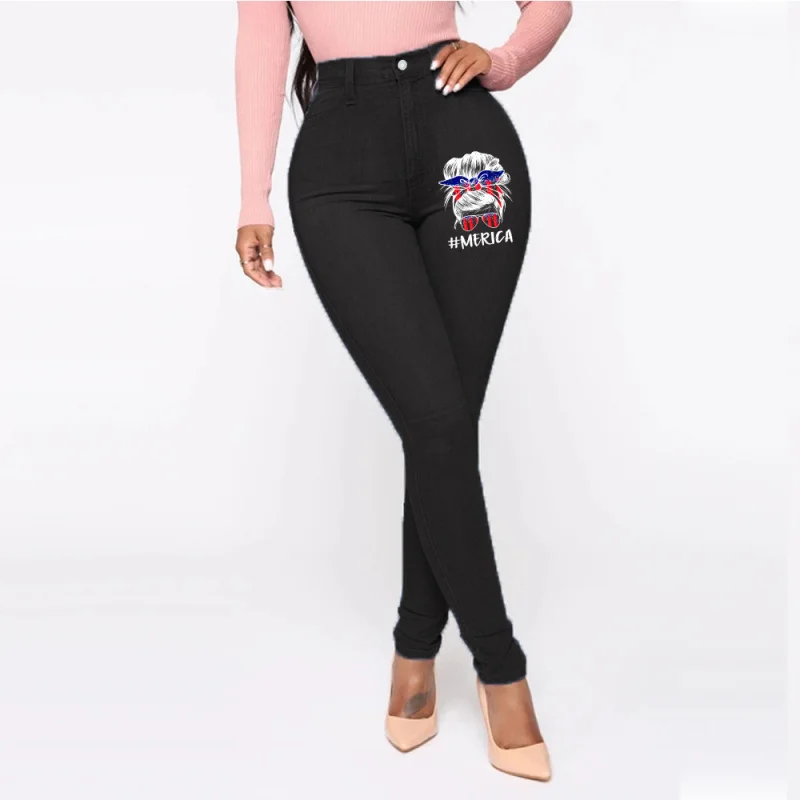 European and American Printed Jeans Jeans Women's Pencil Pants SexyJN01-368