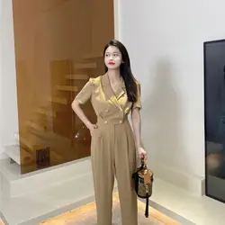 Women's Elastic Waist Jumpsuit, Japanese and Korean Style, Monochromatic, Large Suit, Spring, Summer