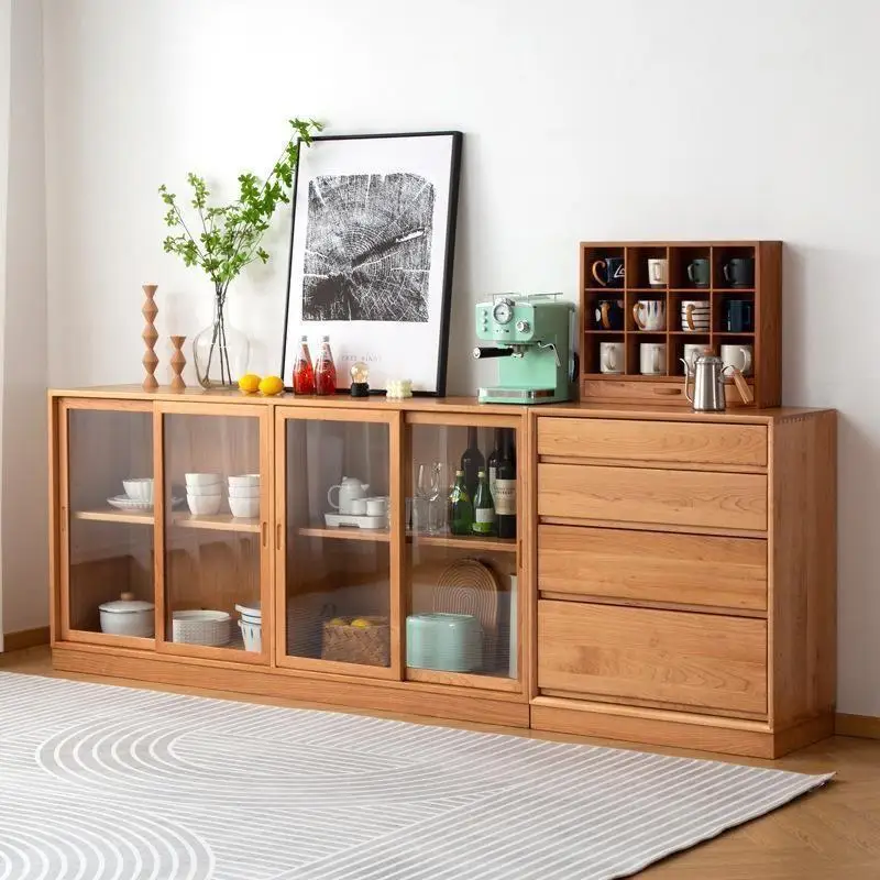 Customizable Nordic Solid Wood Sideboard Modern Minimalist Living Room Home Multifunctional Glass Cabinet