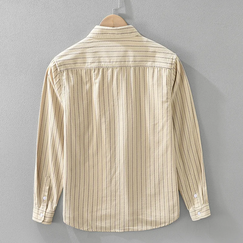 Japan Fashion Style High Quality 100% Cotton Striped Corduroy Shirts for Men Autumn Spring Long Sleeve Loose Workwear Tops Coats