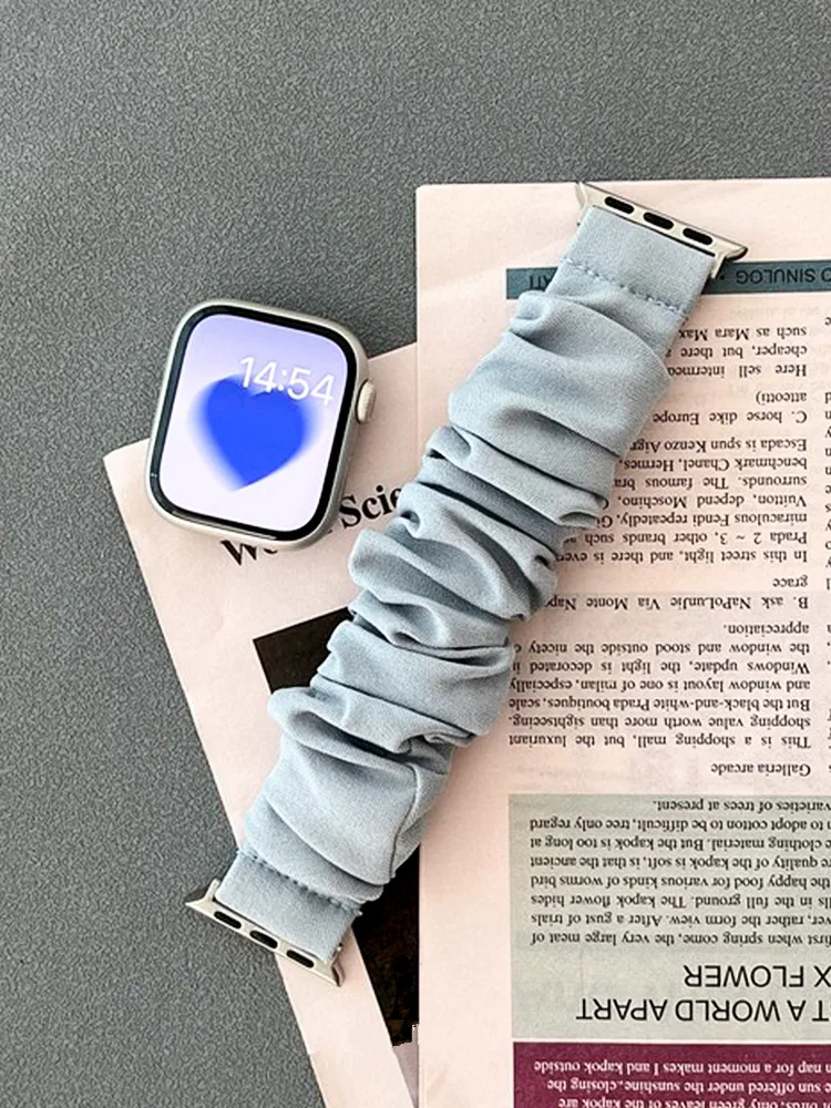 Scrunchie Strap For Apple Watch Band 42mm 45 44 41 40 49 38mm Fabric Elastic Solo Loop Women Bracelet for iWatch 9 8 7 SE 6 5 4