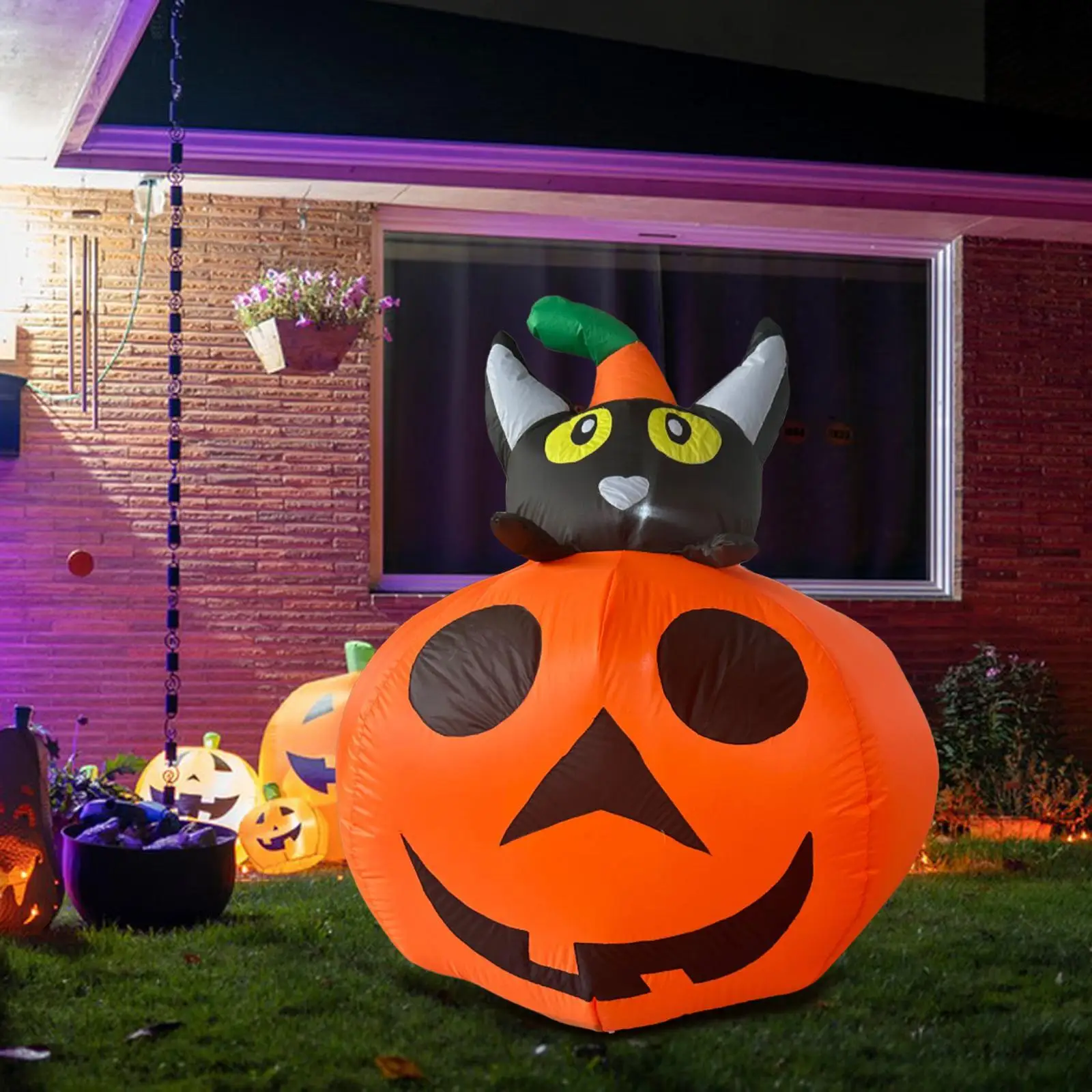 

Halloween Inflatable Decoration Pumpkin Cat Lawn Birthday Gift Built in LED Light for Porch Party Kids Women Men Fence Courtyard