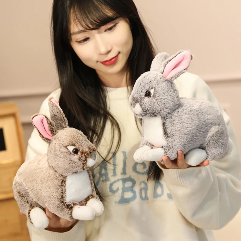 20/25cm Simulatie Kawaii Grijs Kaki Pluche Konijnenbont Realistisch Dier Paashaas Cartoon Konijn Speelgoed Model Cadeau