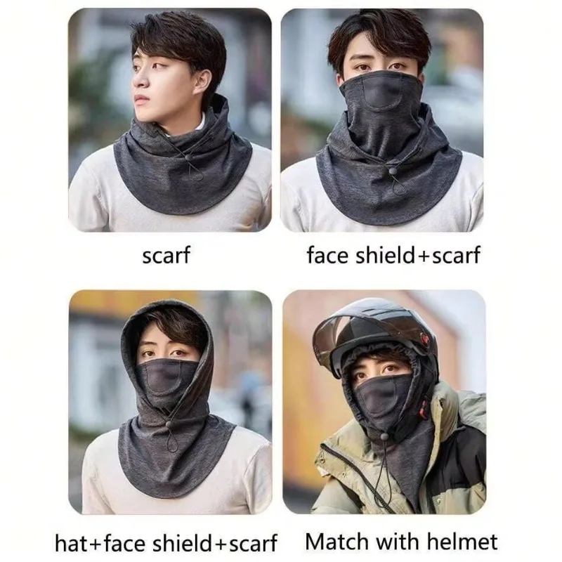 Unisex Winter Balaclava Knit Hood - Windproof Mask with Drawstring, Motorcycle Riding Headgea Warm Knitted Cap Cold Weather