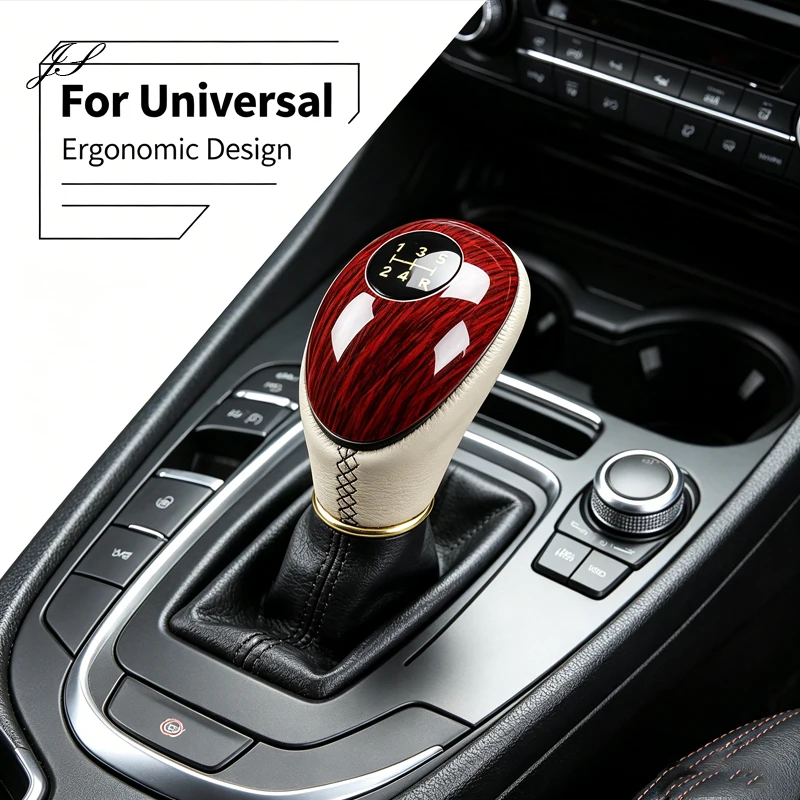

Ручка переключения передач 5-ступенчатая, механическая, из искусственной кожи, для автомобилей и грузовиков, универсальная, деревянная, аксессуар для интерьера автомобиля