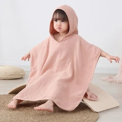 Solid Colour Baby Hooded Bath Towel Soft Cotton Muslin Children's Hooded Poncho Towel Kids Beach Bathing Stuff Washcloth