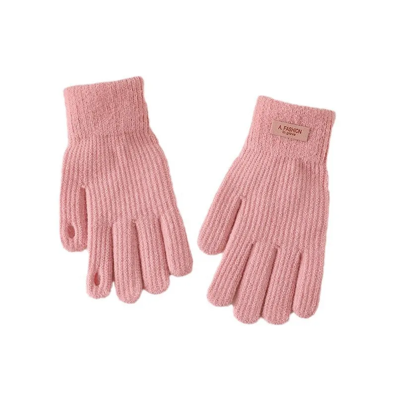 Mode Winter Warme Handschoenen Dames Koreaanse Touchscreen Handschoenen Vingergaten Mode Effen Kleur Gebreide Handschoenen Innerlijke Pluche Wanten