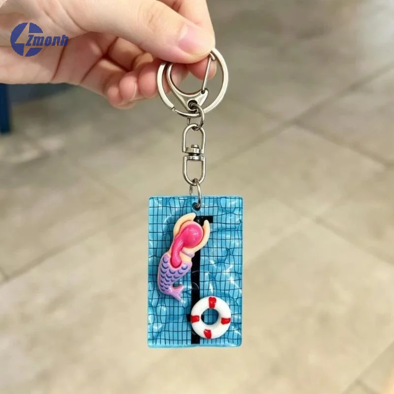 New！Cute Cartoon Swimmer Girl Pool Keychain Swimming Pendant Keyring Car Key Ring Bag Charm Backpacks Purses Pendant Party Gift