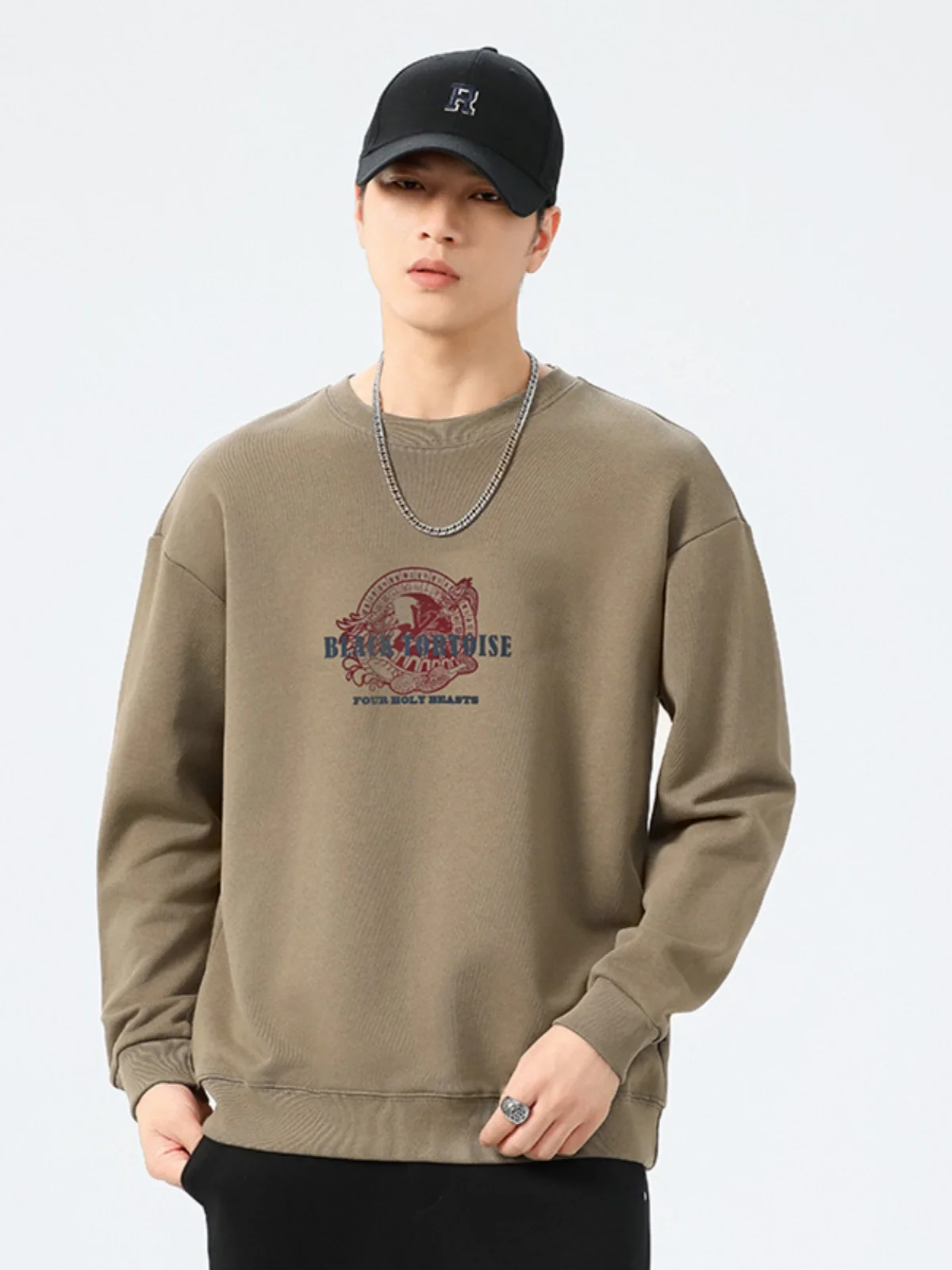 

Повседневный хлопковый свитшот с принтом, круглым вырезом и длинными рукавами для мужчин, свободного кроя, для пар, в китайском стиле, удобный, дышащий, уличный стиль