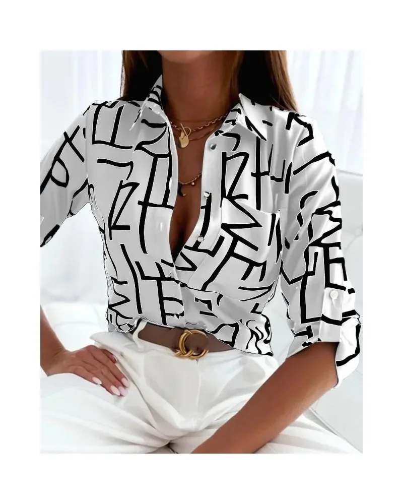 Long sleeved shirt printed shirt for women chasing trends showcasing personal charm versatile yet fashionable women shirt  tops