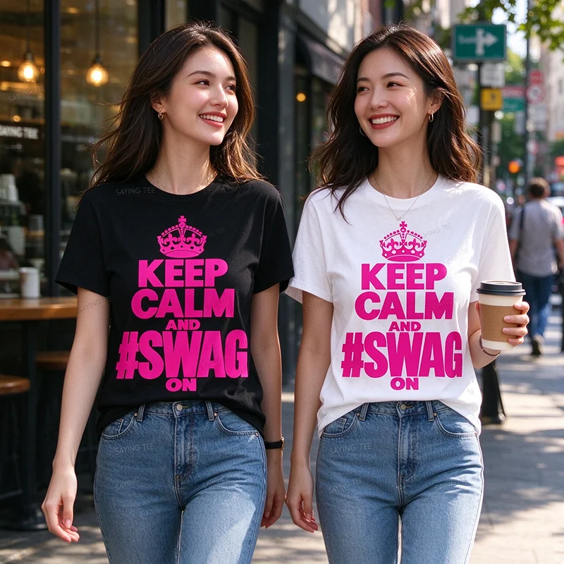 2016#Swag Women Men Funny Keep Calm and Swag on Y2K T-Shirt Y2k Humor Saying Tee Novelty Gift Personality Streetwear Clothes Tee