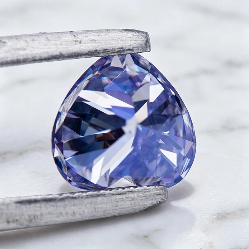Moissanit-Stein in Herzform, lavendelfarben, im Labor gezüchteter Edelstein für DIY-Schmuck, Ringe, Ohrringe, Herstellungsmaterialien mit Zertifikat – Detail 6