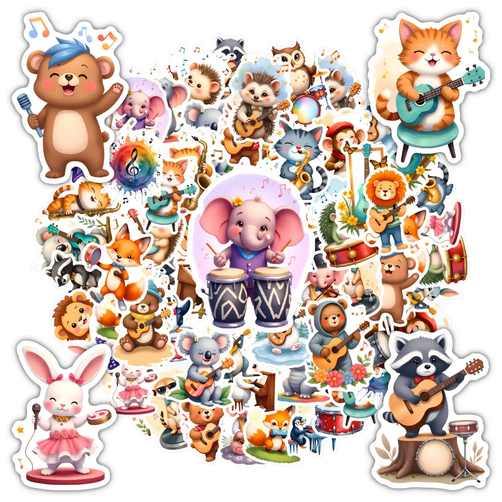 

35 шт.-50 шт., очаровательные милые наклейки с персонажами, мультяшные животные, музыкальный учитель, награды, наклейки для чемодана, холодильника