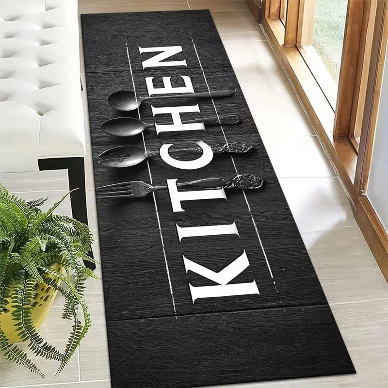 Hall Commercial Printing - Kitchen Utensils Text Print Runner Rug