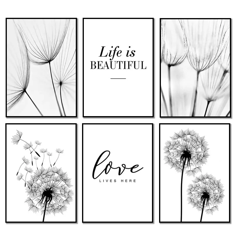 1pcs(No frame) Nordic Minimalist Black And White Dandelion Blooming Flower Modern Canvas Prints Wall Art Picture For Living Ro