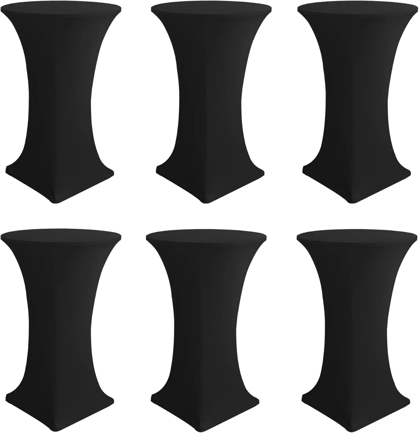 

Spandex Round Cocktail Table Covers 6 Pack 32x43 Inch Black Stretch Fitted High Top Tablecloths for Party Banquet Event