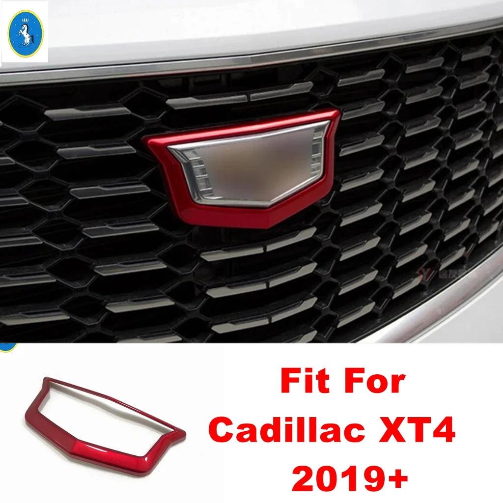 

Front Center Logo Decor Frame Cover Trim For Cadillac XT4 2019 2020 2021 2022 Red / Chrome / Carbon Fiber Exterior Accessories