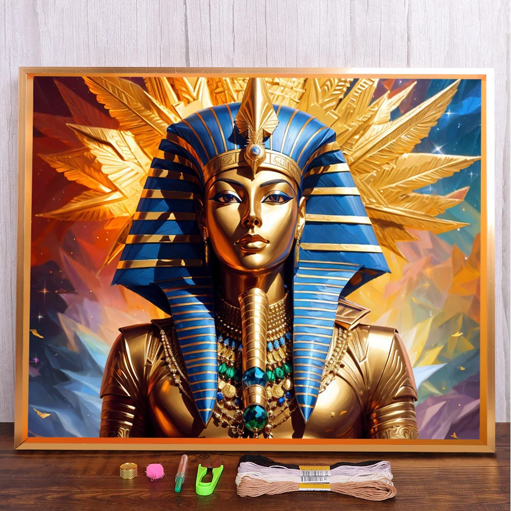 Egyptian Pharaoh Printed Water-Soluble Canvas Cross Stitch Embroidery Set Sewing Handicraft Handmade Hobby Jewelry Gift Package