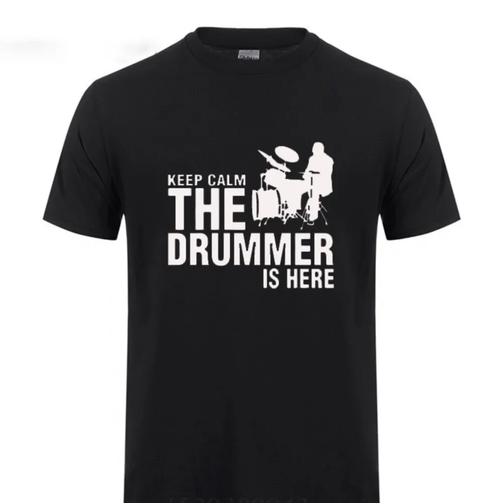 Men's Tops Tee Keep Calm The Drummer Is Here Printing T Shirt For A Drummer And Drums Cotton Short Sleeves O Neck T-Shirt Tshirt