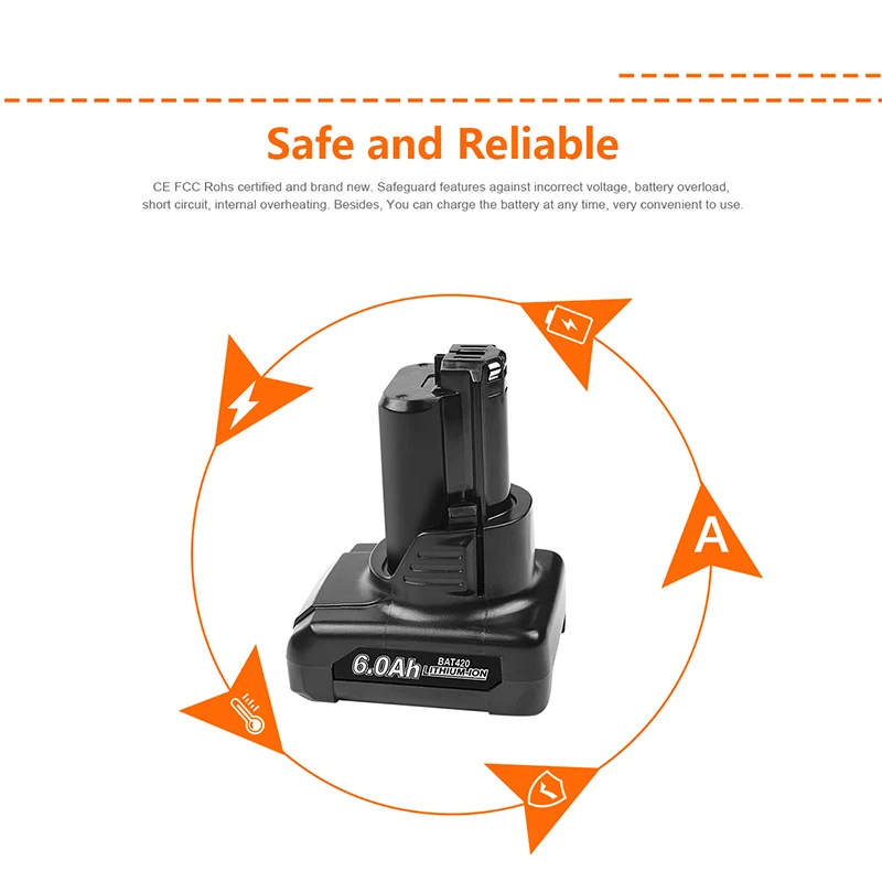 Powtree 12V 6000mAh batteria al litio per Bosch BAT420 BAT411 BAT412 BAT413 BAT412A 10.8V Cordless Power Tools sostituzione della batteria