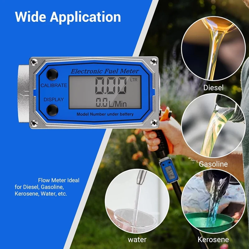 1 Inch Fuel Flow Meter With 3/4 Inch Adapters, Digital Turbine Flow Meter 2.5-31 GPM Inline NPT Thread Dieselflow Meter-A22G