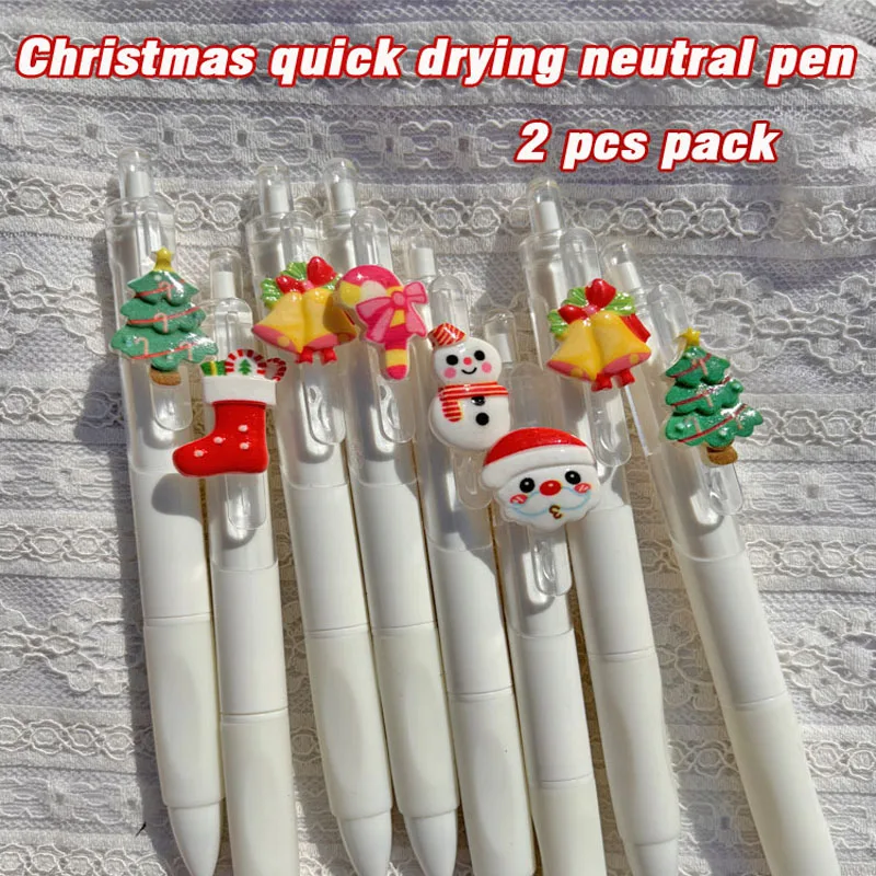 2 PCS Christmas Kawaii Push Gel Pens Animal Pens Cute School Supplies Stationery Office Gel Pen Aesthetic Stationery Gift