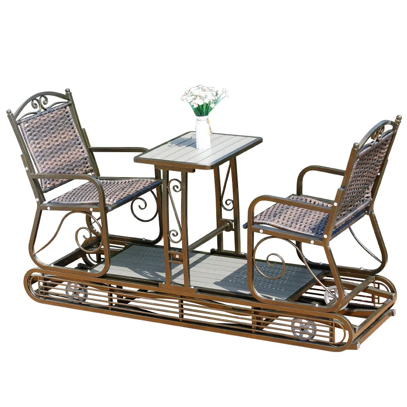 

Outdoor courtyard rocking chair single double rocking chair courtyard rattan multi-person terrace outdoor villa power rattan roc