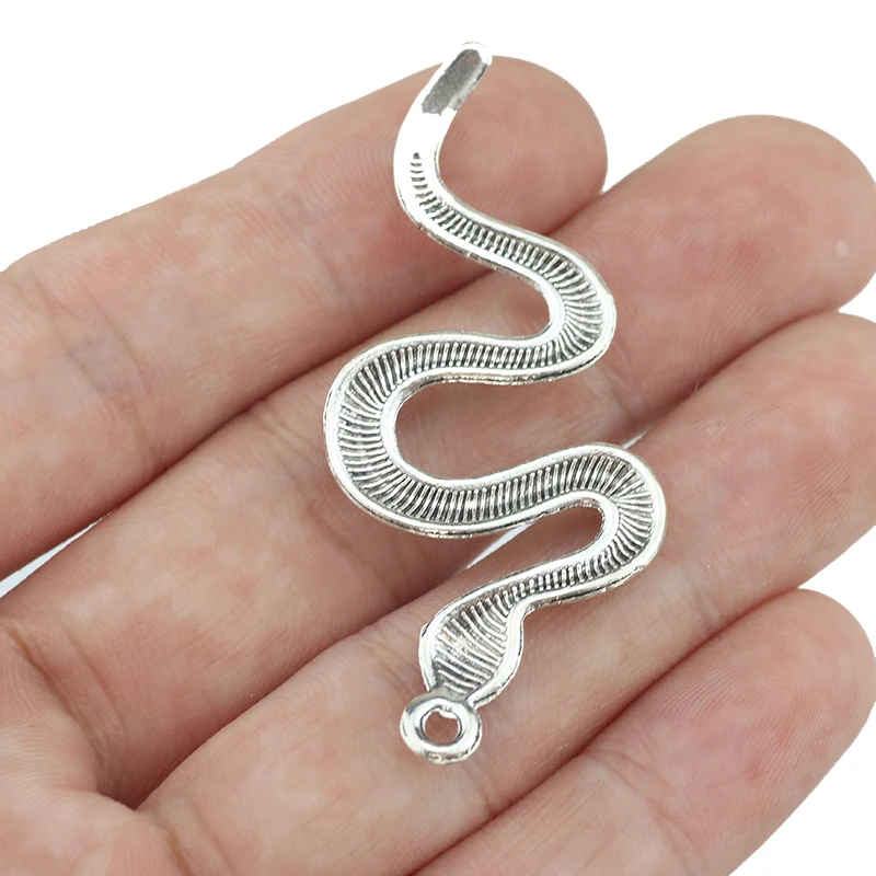 5 Pieces/Lot 25*55mm Antique Silver Plated Metal Animial Snake Charm For Diy Jewelry Making