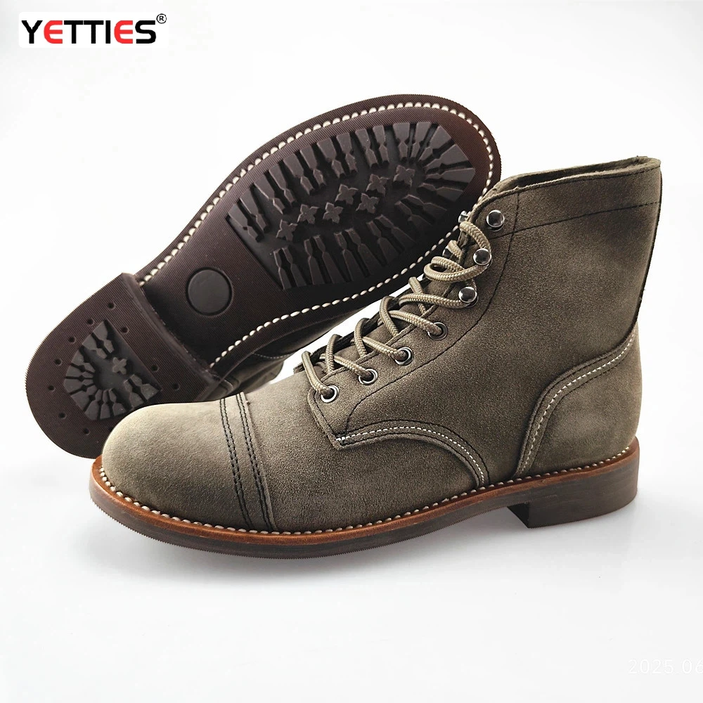 

Men's Goodyear Welted Work Boots, 7-Eyelet Lace-Up Desert Ankle Boots, Genuine Nubuck Leather Outdoor Shoes motorcycle boots