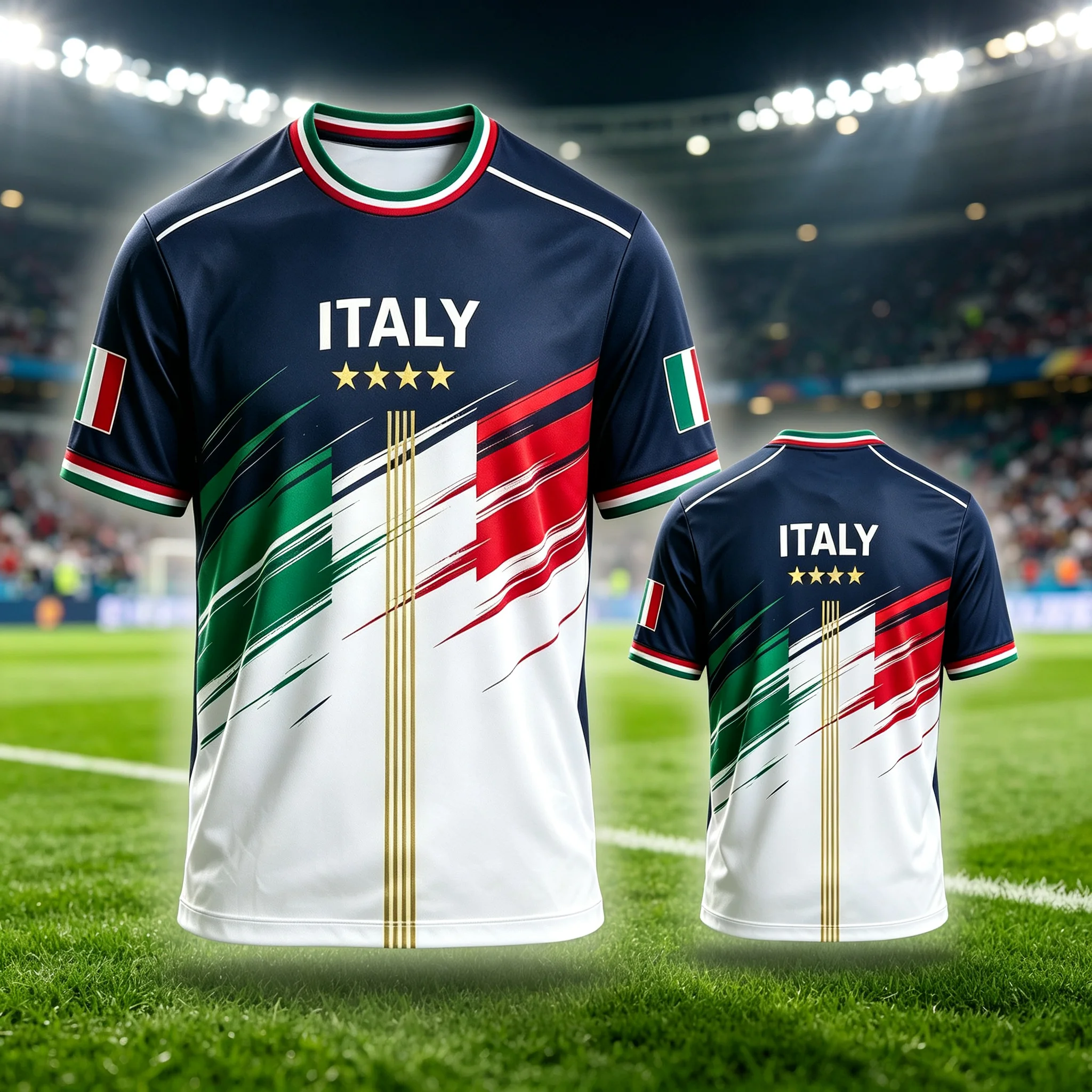 ITALY Big Letter Five‑Star Italy Fan Sports Jersey, Color‑Block Print Design, Multi‑color Unisex For Outdoor Training Fan Tee