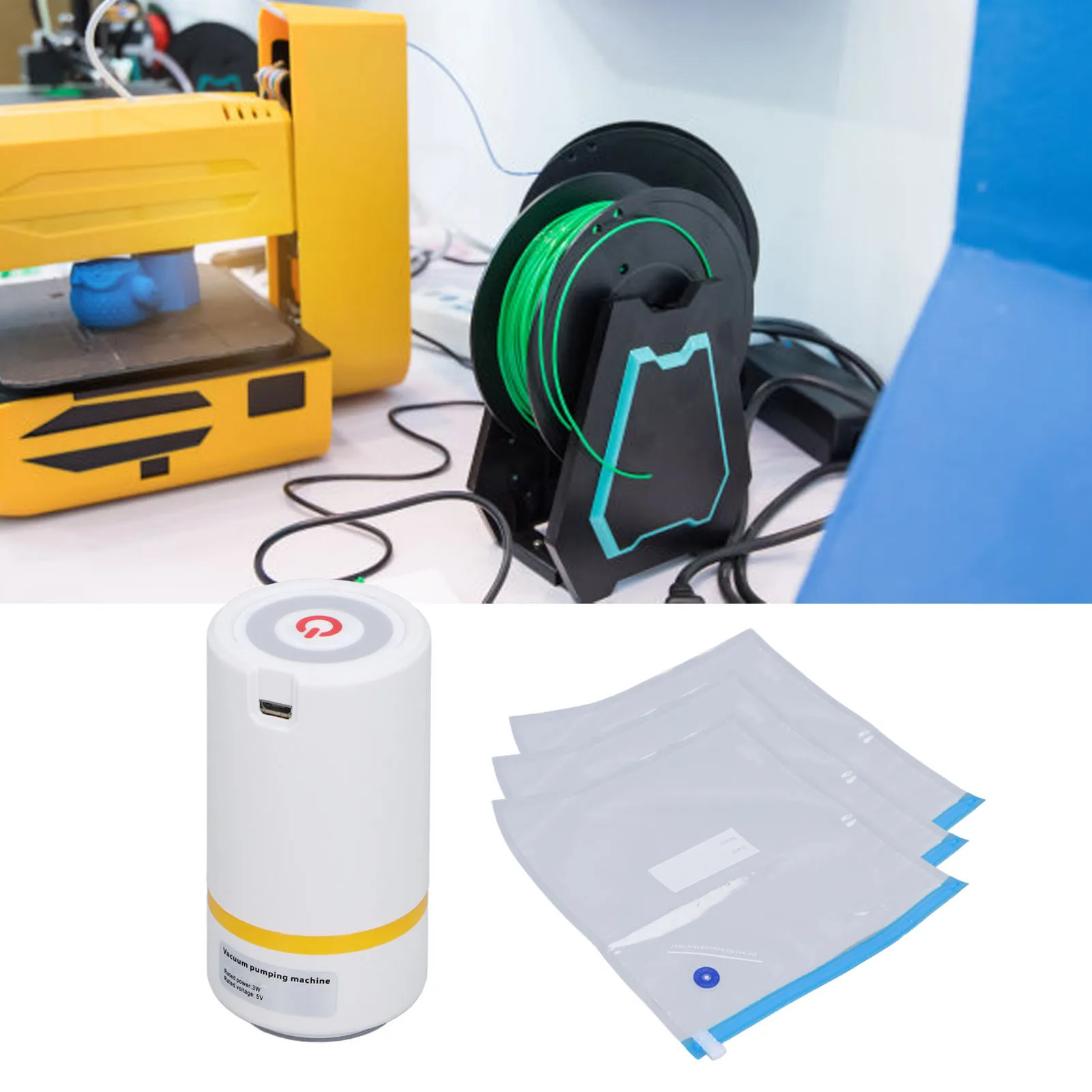 

3D Printing Supplies Vacuum Pump Kit Filament Storage Bags Vacuum Kit Safe Strong Suction Water Proof with 5V 3W Pump for Food