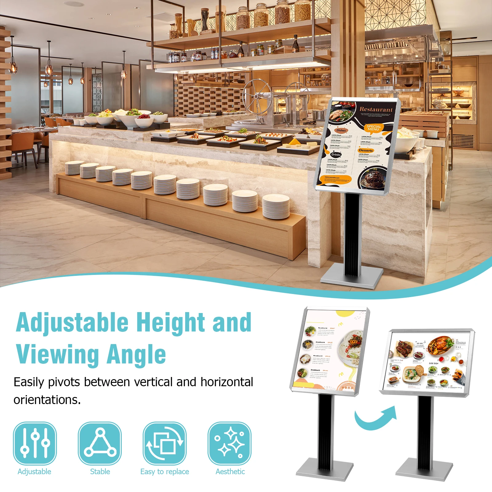 

Pedestal Floor Signage Standing Holder 20x27inch/24x31.5inch Pedestal Poster Stand Adjustable for Malls Schools Restaurants