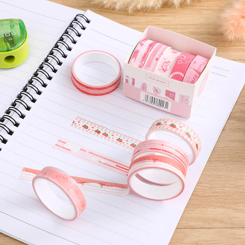 5Rolls Basic Washi Tapes Scrapbooking Masking Tape School Supplies Diary Washitape Kawaii Stationery Decorative Adhesive Tape