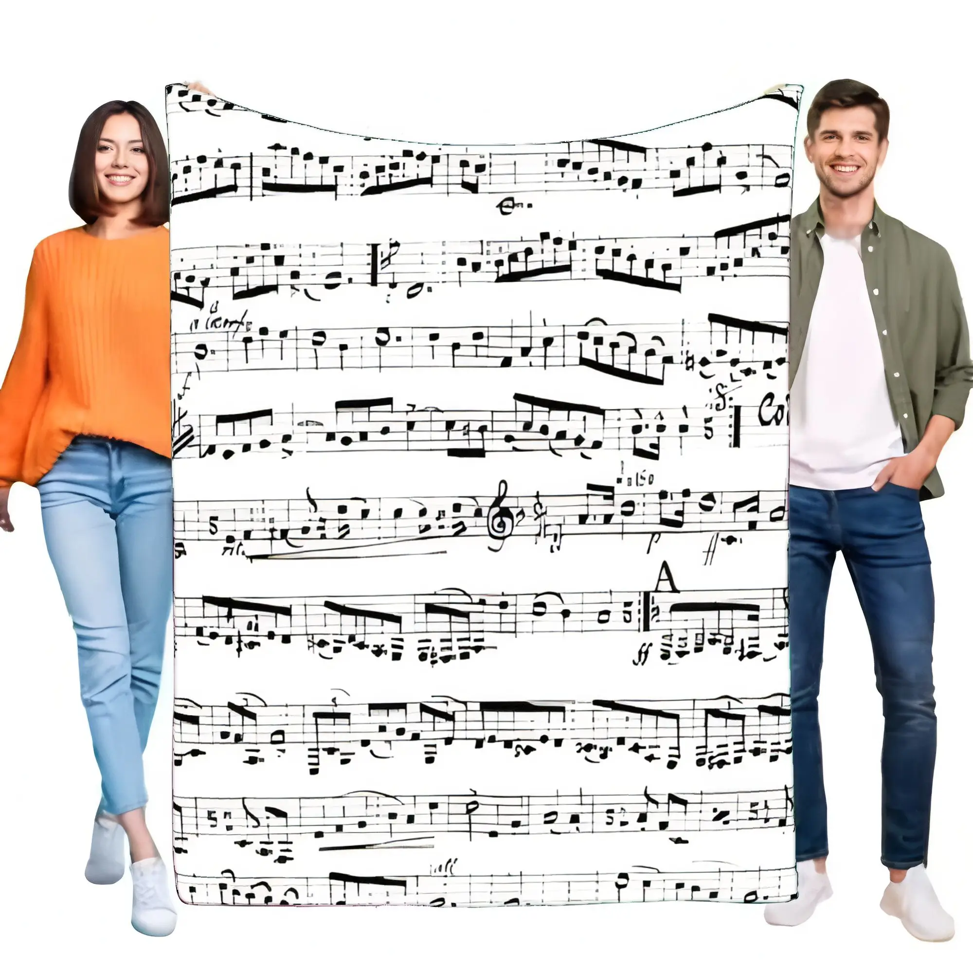 Large Musical Notes Blanket White Sheet Music Design Cozy Soft Throw for Home Decor Perfect Gift for Music Lovers and Friends