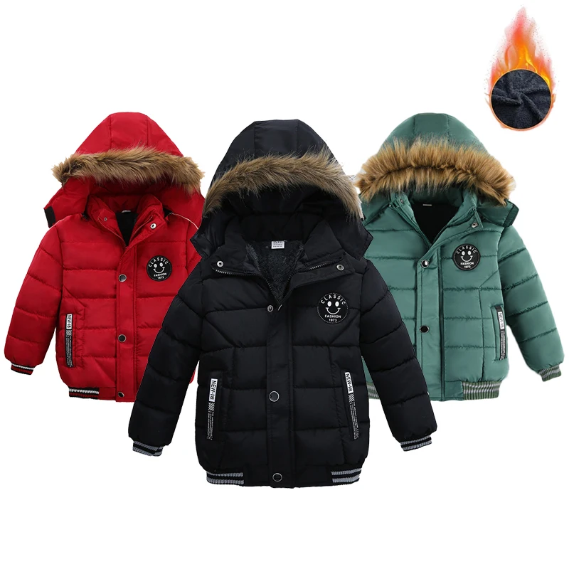 Neue Warm Halten Baby Mantel Herbst Winter Jungen Jacke Mit Kapuze Zipper Mode Pelz Kragen Jungen Oberbekleidung 2 3 4 5 6 jahre Kinder Kleidung