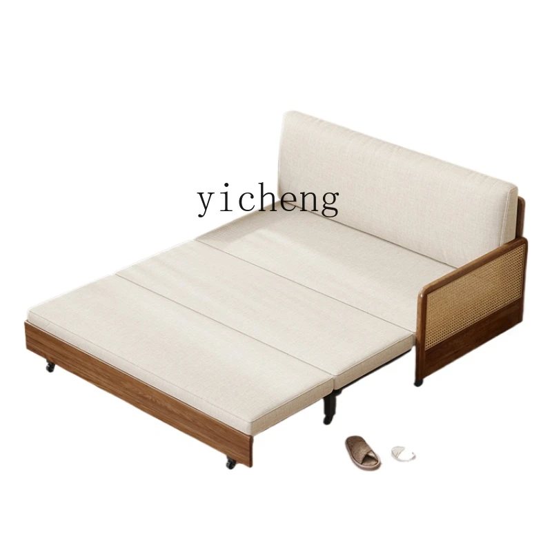 ZK Household Folding Sofa Bed Small Apartment Living Room Walnut Color Multifunctional Pull-out Telescopic Bed home decor