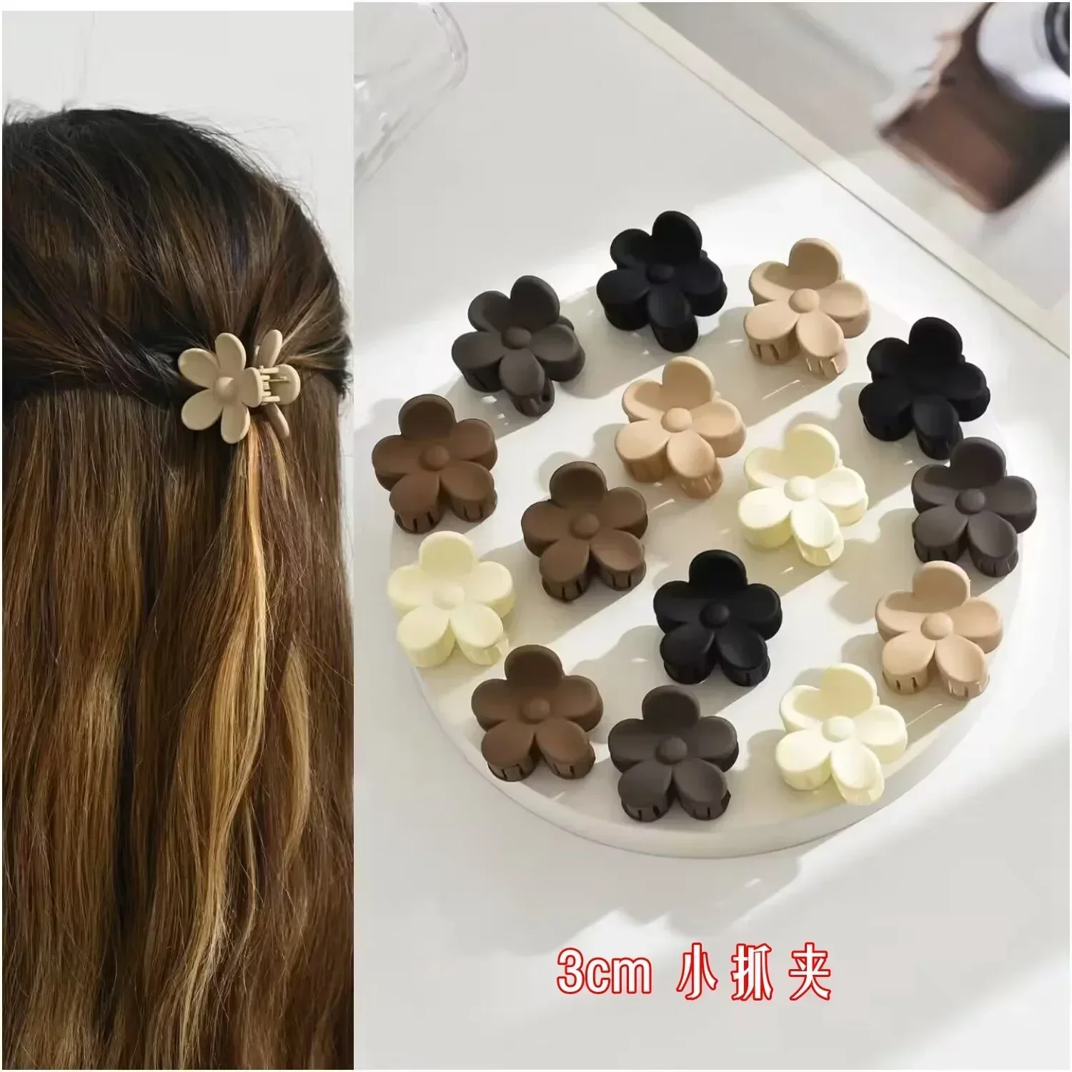 6Pcs New Fashion Flower Hair Claws For Women Small Hair Clips Crab Clamps Frosted Ponytail Shark Clip Headdress Hair Accessories