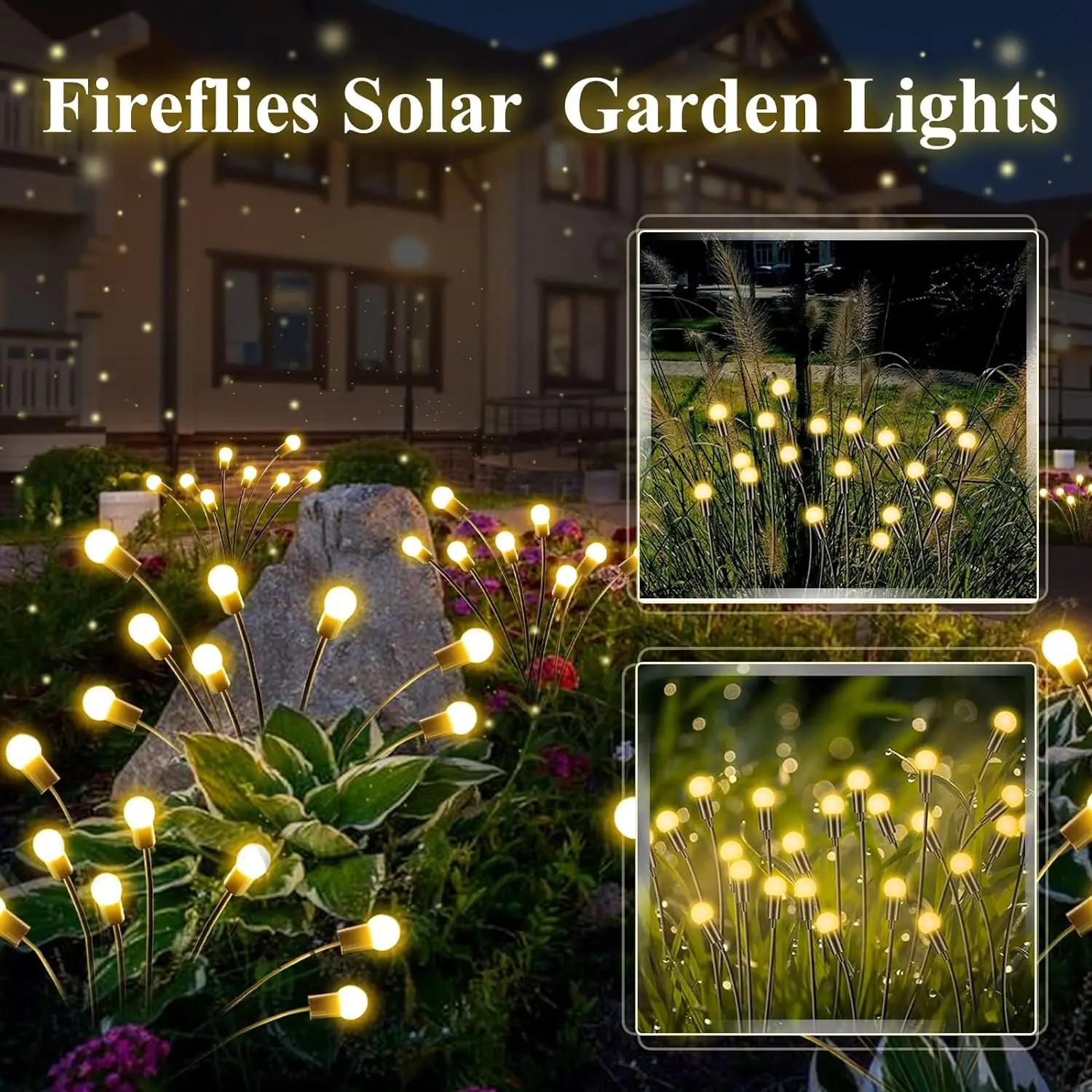 4Pack 10LED Solar Garden Lights Outdoor LED Solar Firefly Lights Sway by Wind Fairy Lights Waterproof for Garden Pathway