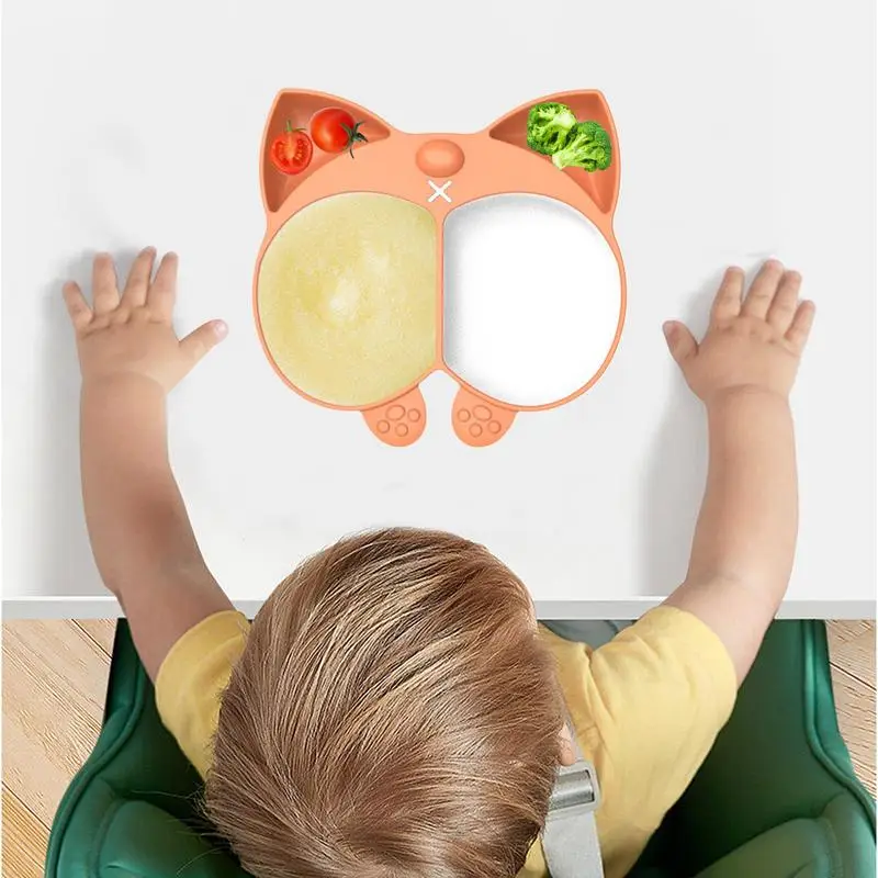 Silicone Baby Plates Non-Slip Silicone Baby Food Tray With Divides Non-slip Kid Dinnerware For Home Outing Traveling Restaurant