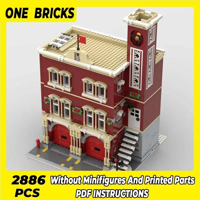 

Moc Building Bricks Urban Street View Model Winter Fire Station Technology Modular Blocks Gifts Christmas Toys DIY Sets Assembly