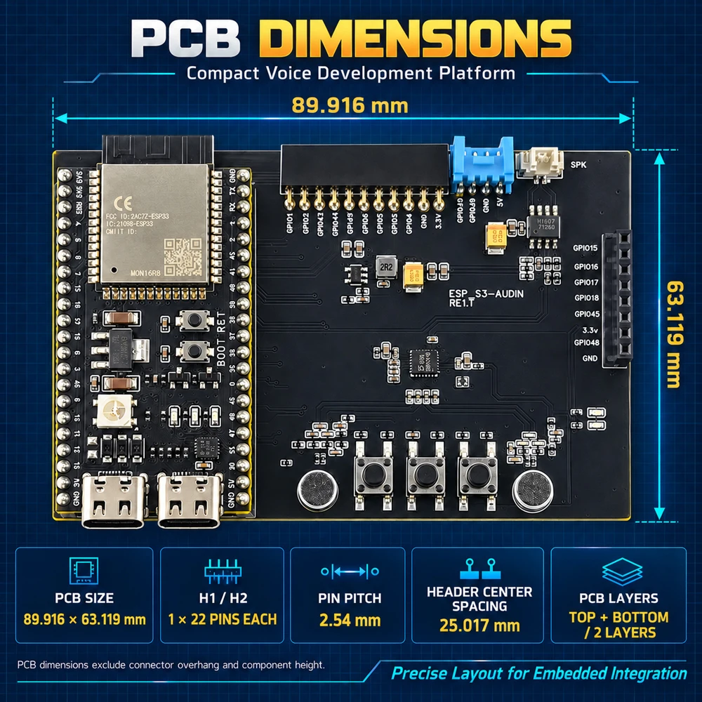 ESP32-S3 N16R8 Entwicklungsboard WiFi-Modul-Kit mit Doppel-Mikrofon-Lautsprecher für KI-Sprachinteraktion DIY IoT Smart Home Erweiterung – Detail 4
