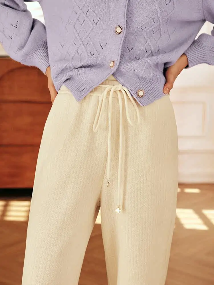 OLrain Dames Casual Broek Hoge Taille Wijde Pijpen Rechte Effen Broek 2025, Winter Trekkoord Herfst Vrouwelijke Broek O22DK66296