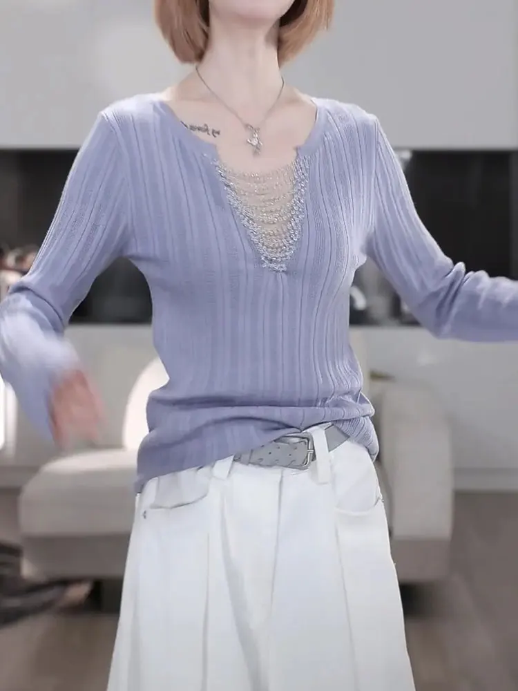 

Шикарный двусторонний трикотаж V-Ne, корейский свободный крой, внутренняя одежда Ele Base irt, весна 2025, Новое поступление